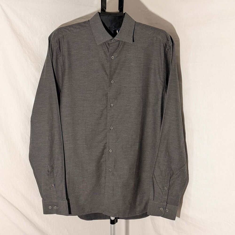 Jack Victor Mens XL Charcoal Gray Heather Dress Shirt Long Sleeve Cotton Turkey